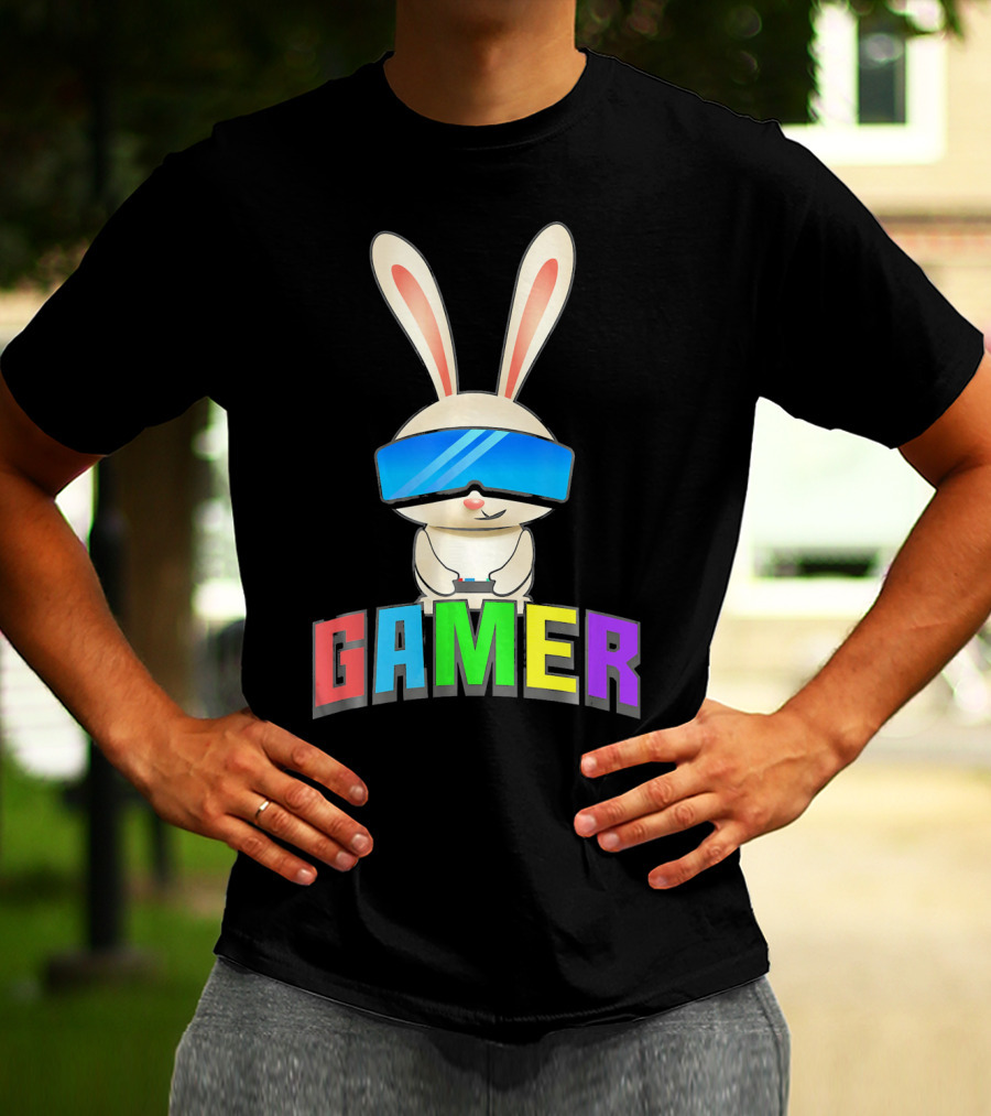 Gamer Easter Bunny With VR Headset And Controller T-Shirt