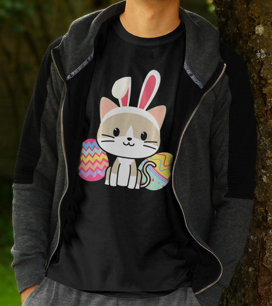 Easter Cat With Bunny Ears And Colorful Easter Eggs T-Shirt