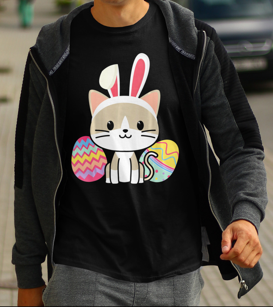 Easter Cat With Bunny Ears And Colorful Easter Eggs T-Shirt