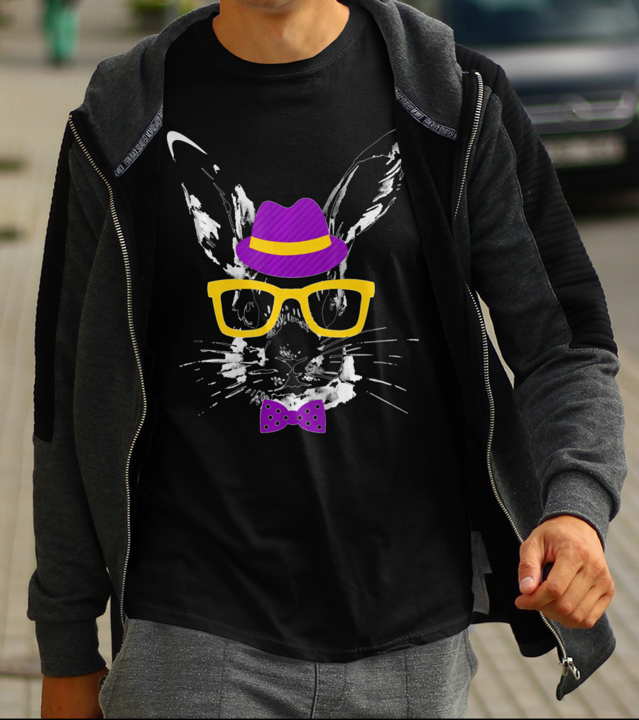 Easter Rabbit Watercolor Artwork Easter Bunny With Hat Glasses And Bow Tie T-Shirt