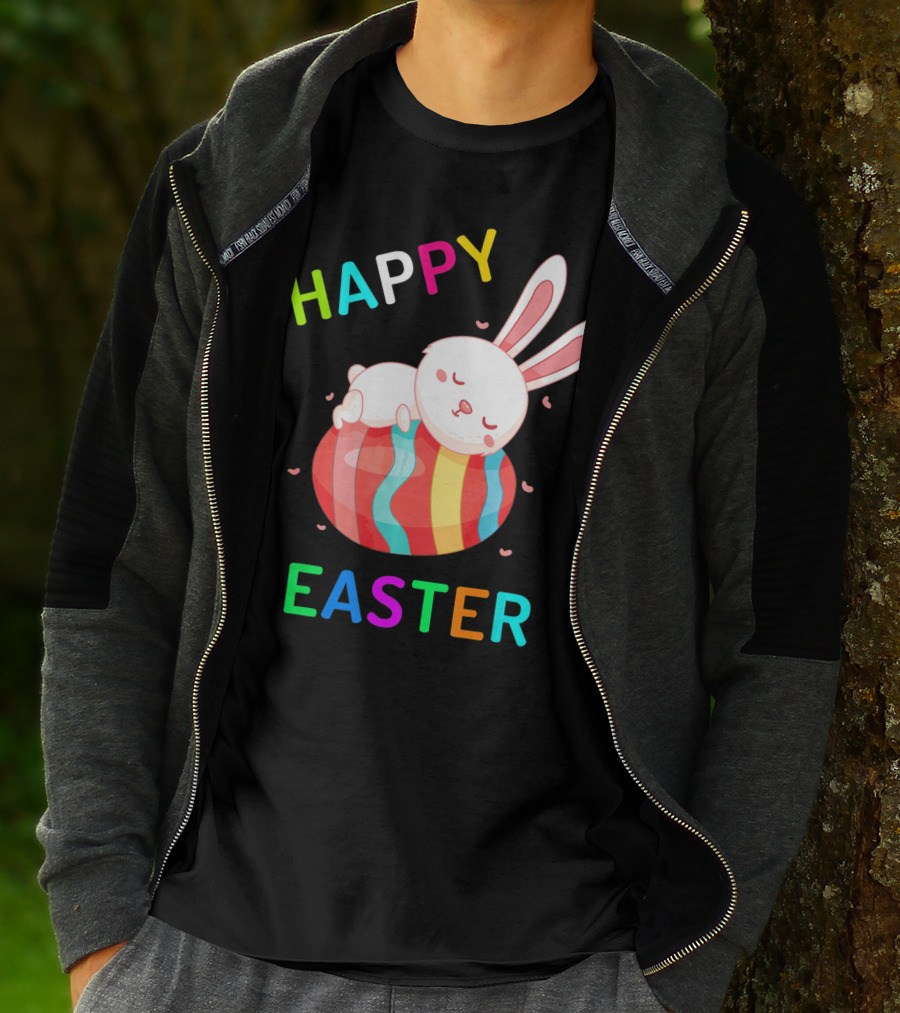 HAPPY EASTER With Bunny Sleeping On Colorful Egg T-Shirt