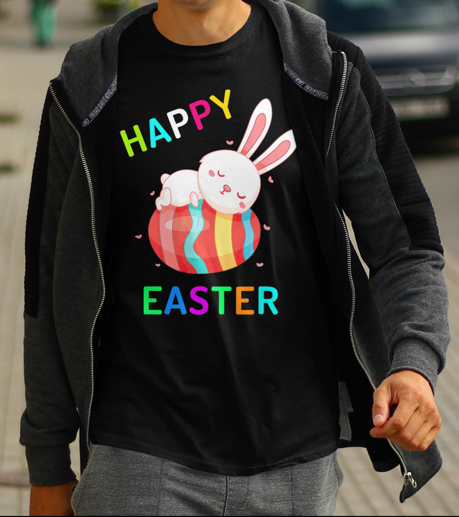 HAPPY EASTER With Bunny Sleeping On Colorful Egg T-Shirt