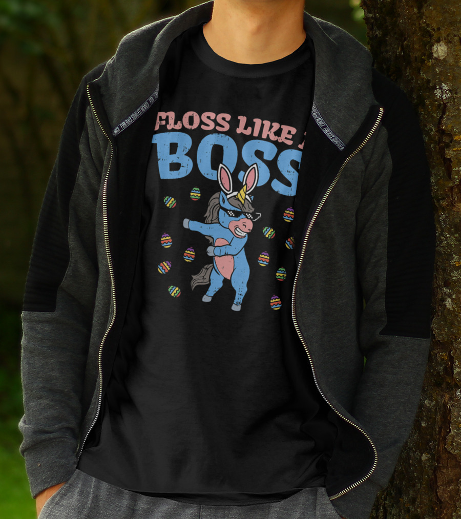 Floss Like A Boss Easter Unicorn Surrounded By Colorful Eggs T-Shirt