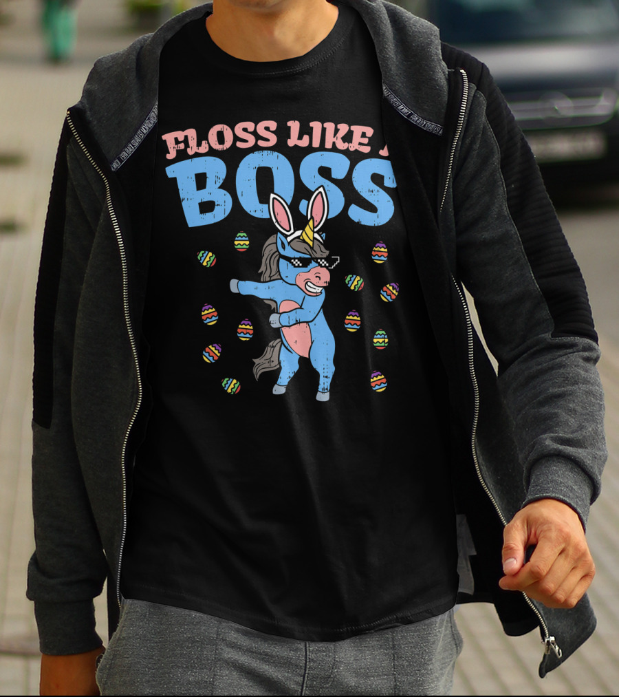 Floss Like A Boss Easter Unicorn Surrounded By Colorful Eggs T-Shirt