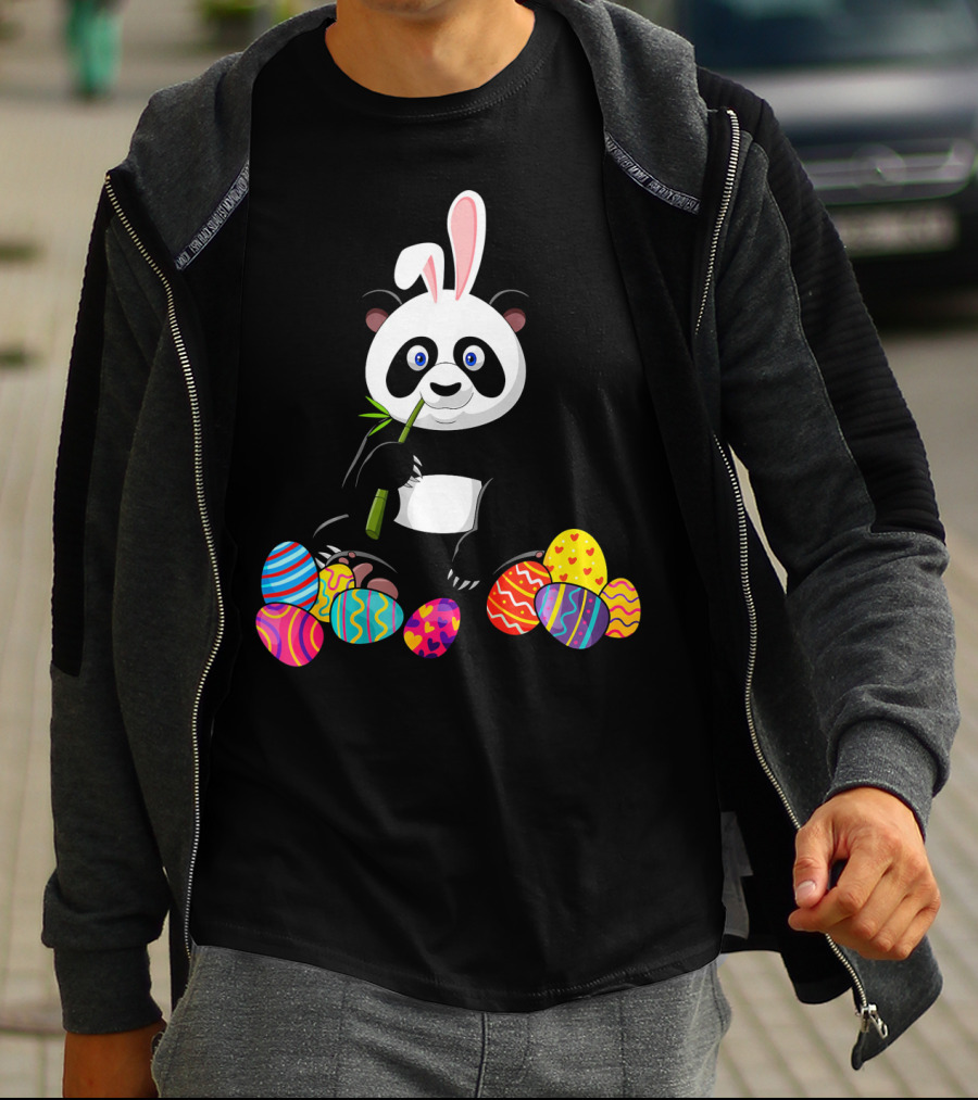 Panda With Bunny Ears And Colorful Easter Eggs T-Shirt