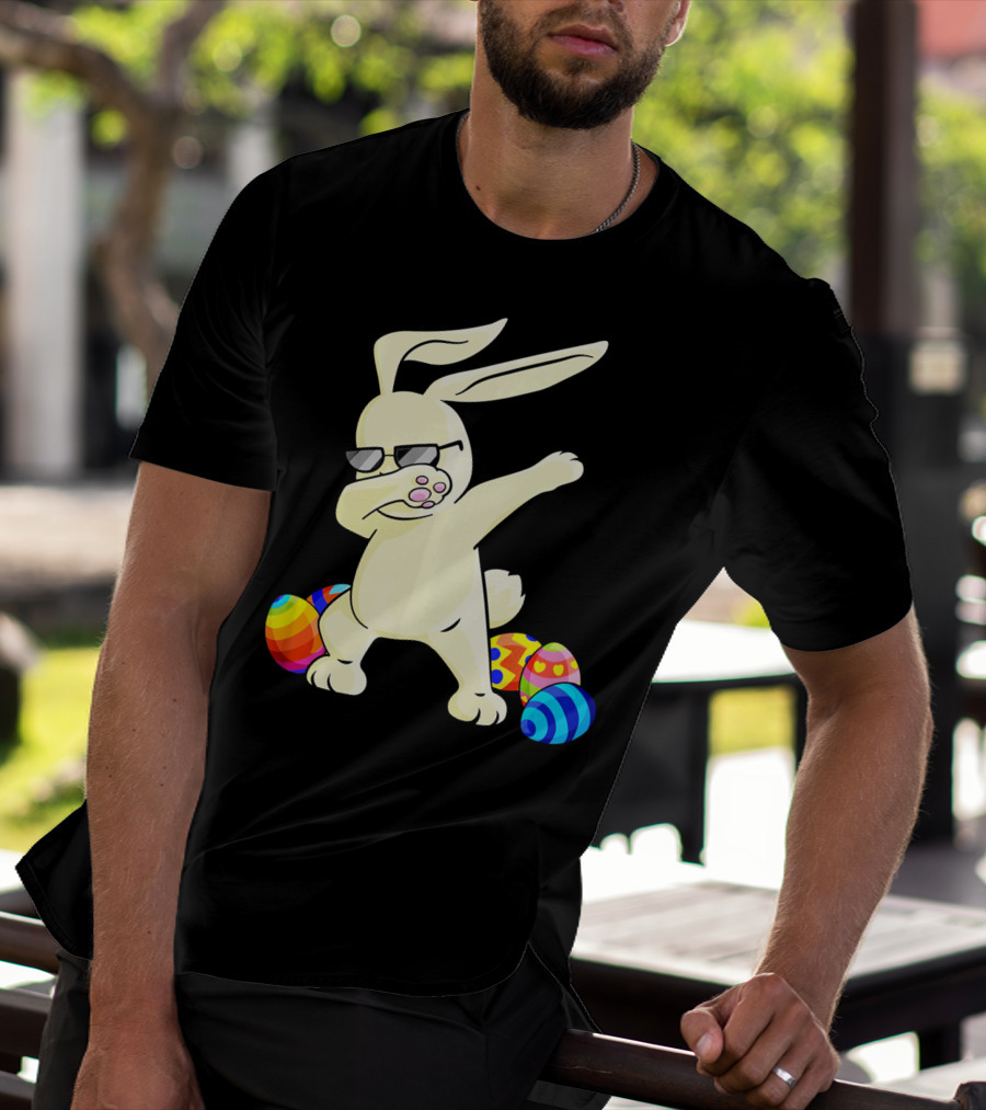Dabbing Easter Bunny With Sunglasses And Colorful Eggs T-Shirt