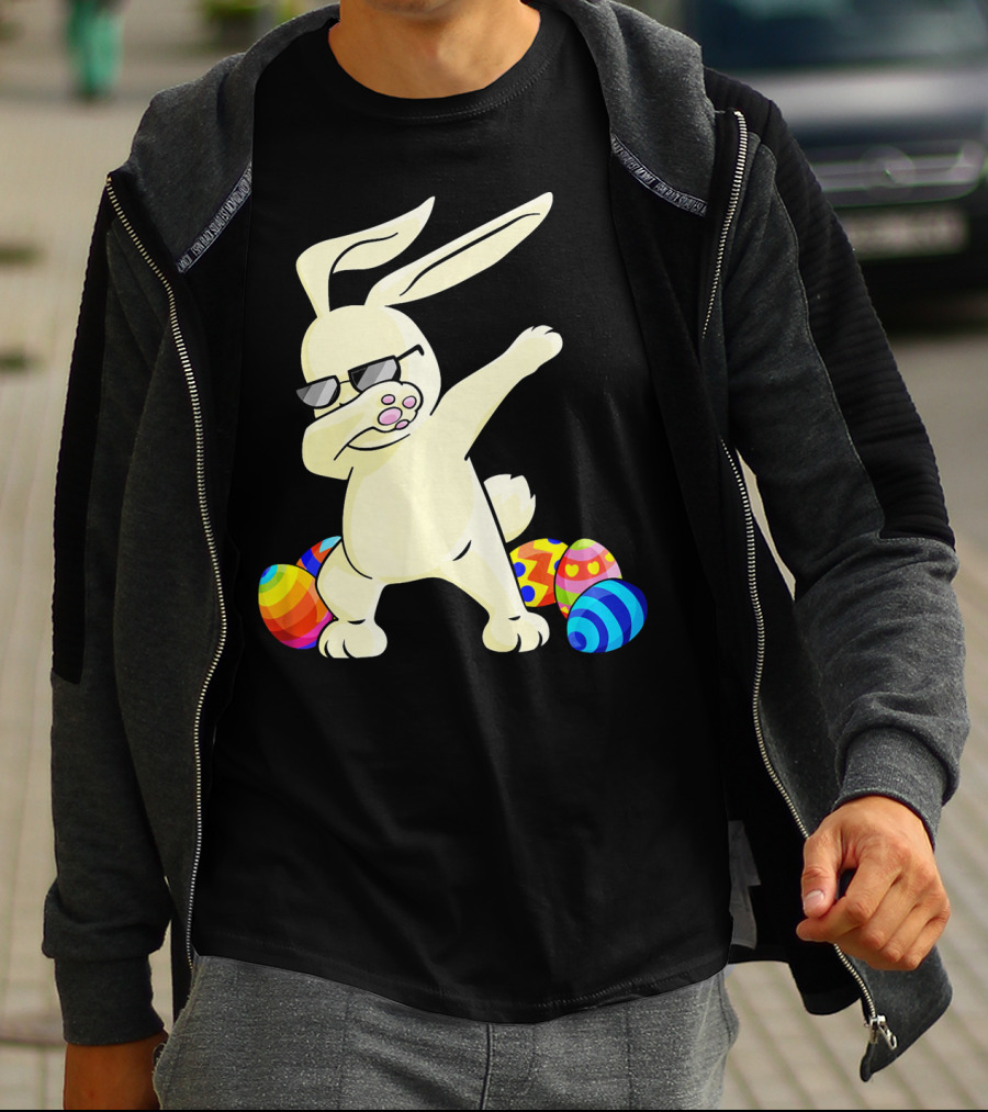 Dabbing Easter Bunny With Sunglasses And Colorful Eggs T-Shirt