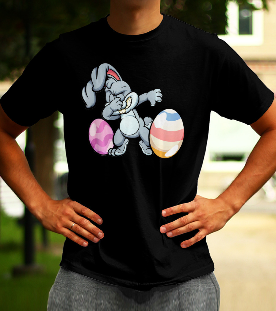 Hilarious Dabbing Easter Bunny Rabbit With Colorful Easter Eggs T-Shirt