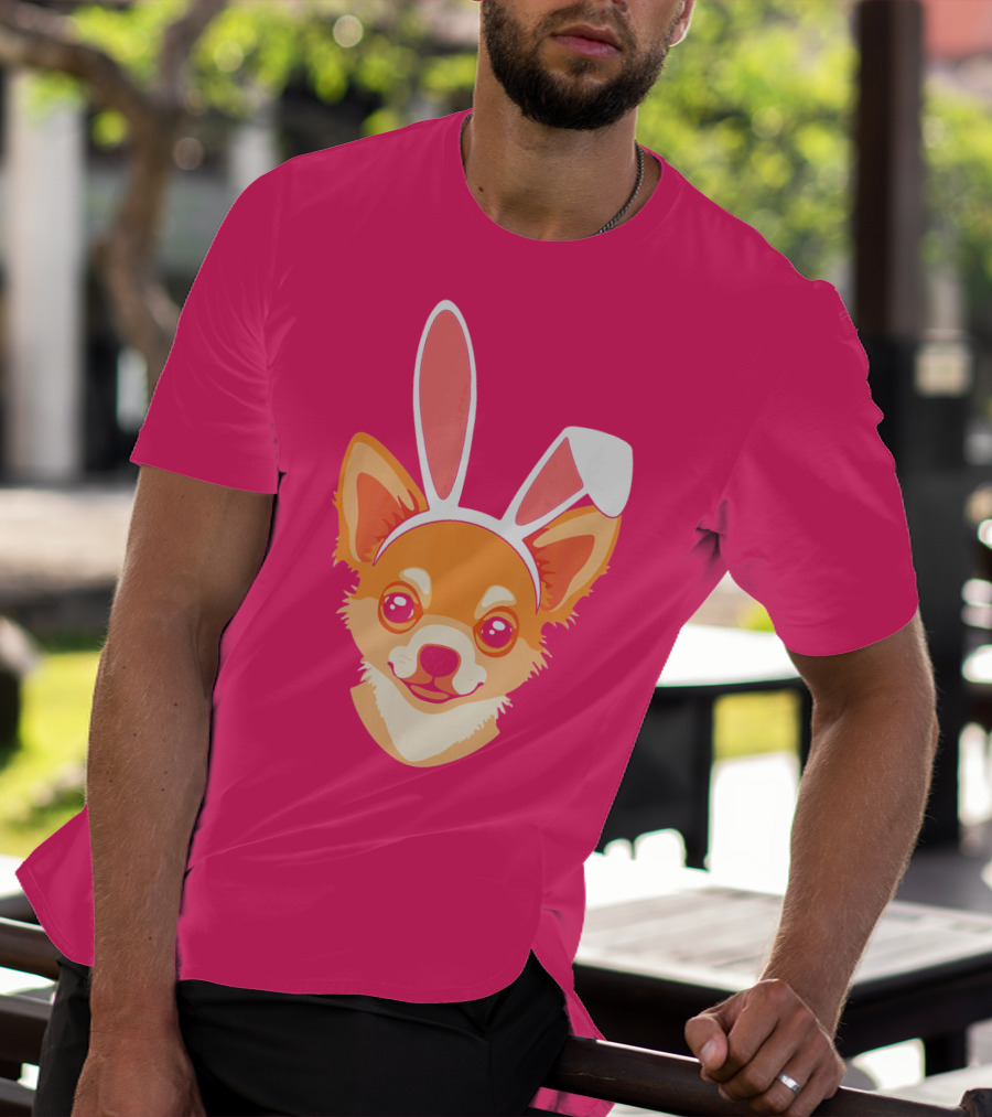 Easter Joy Chihuahua With Bunny Ears Cartoon T-Shirt