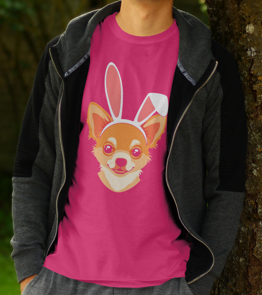 Easter Joy Chihuahua With Bunny Ears Cartoon T-Shirt