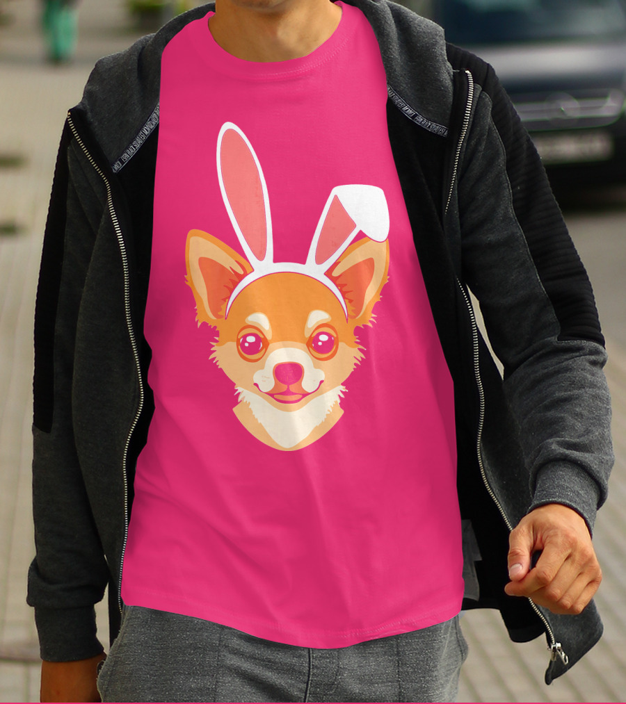 Easter Joy Chihuahua With Bunny Ears Cartoon T-Shirt