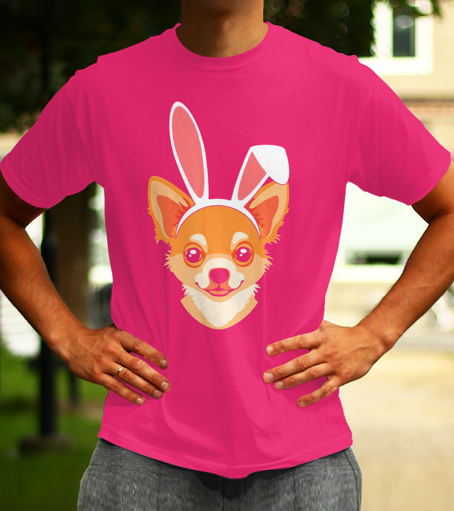 Easter Joy Chihuahua With Bunny Ears Cartoon T-Shirt