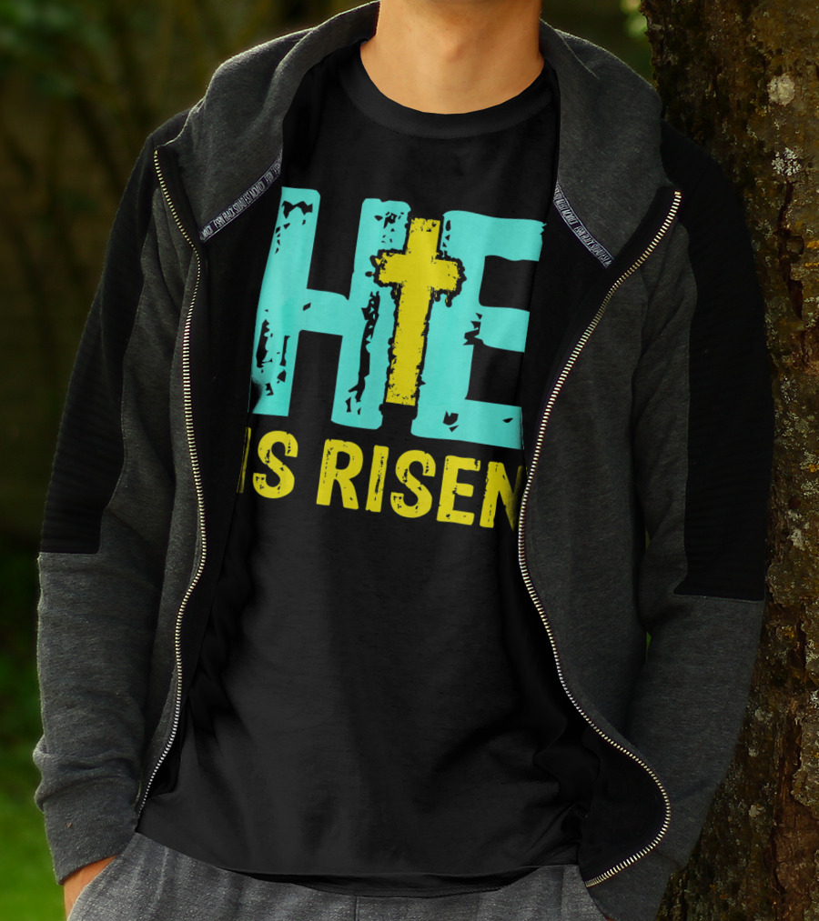 He Is Risen Christian Cross Happy Easter T-Shirt