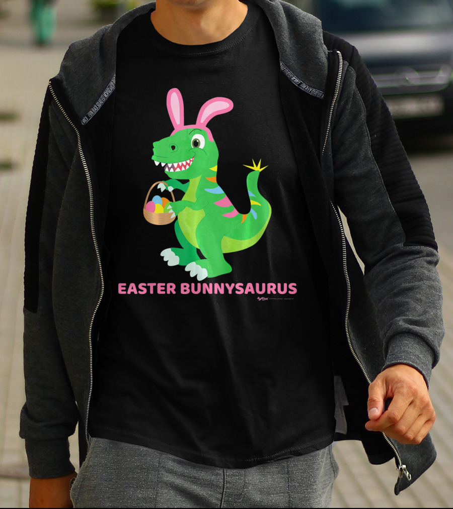 Easter Bunnysaurus Dinosaur With Bunny Ears And Egg Basket T-Shirt