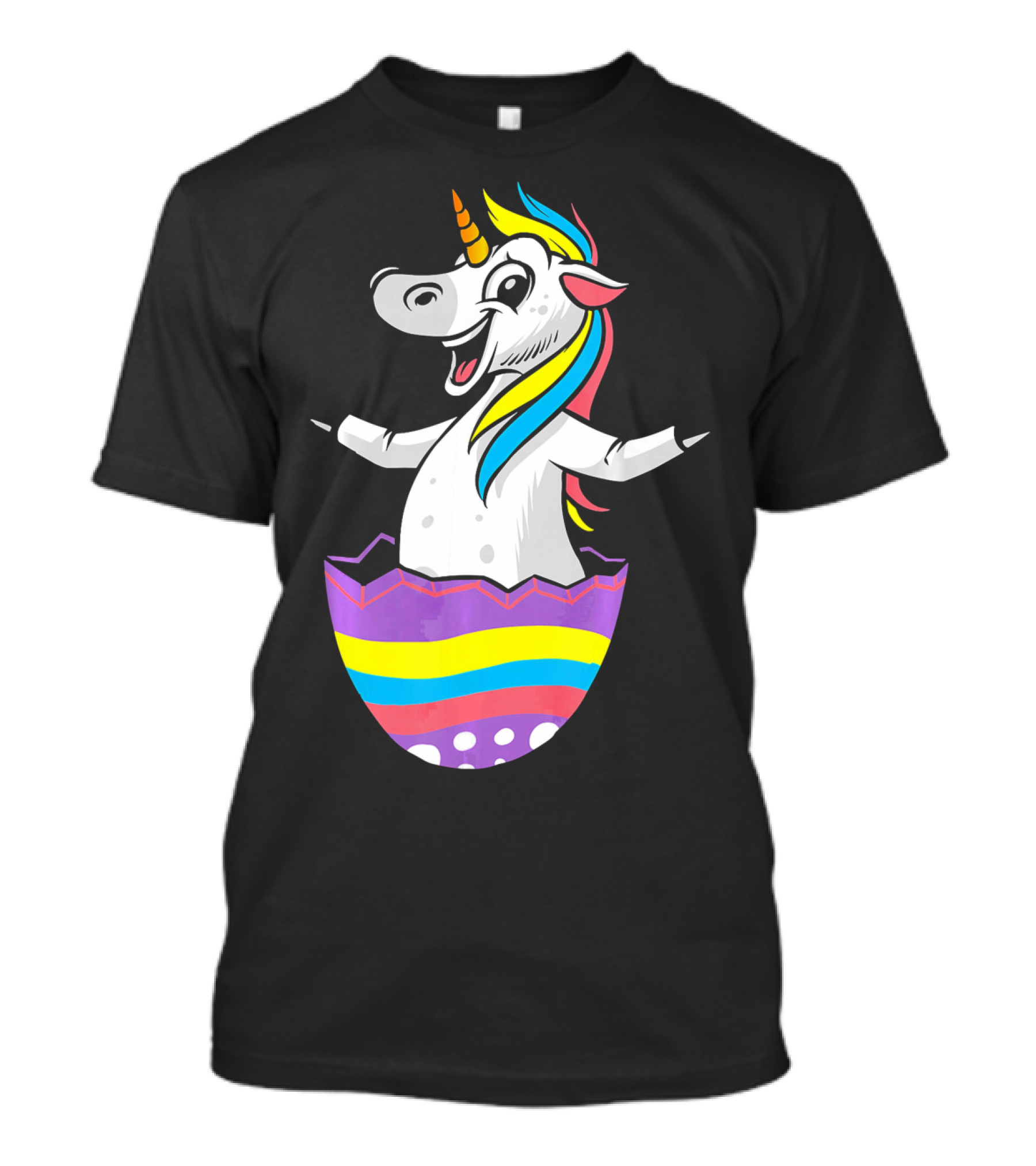 Easter Unicorn In Colorful Striped Egg T-Shirt