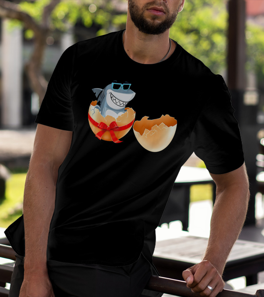 Easter Shark In Sunglasses Hatching From Decorative Egg T-Shirt