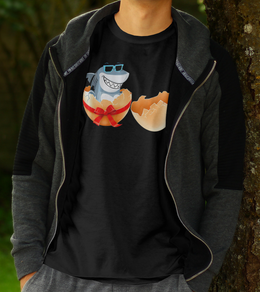 Easter Shark In Sunglasses Hatching From Decorative Egg T-Shirt