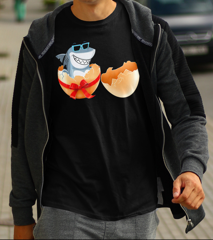 Easter Shark In Sunglasses Hatching From Decorative Egg T-Shirt