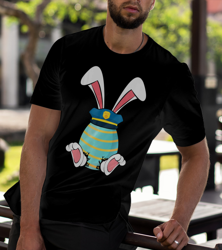 Bunny Easter Egg With Police Hat And Bunny Ears T-Shirt
