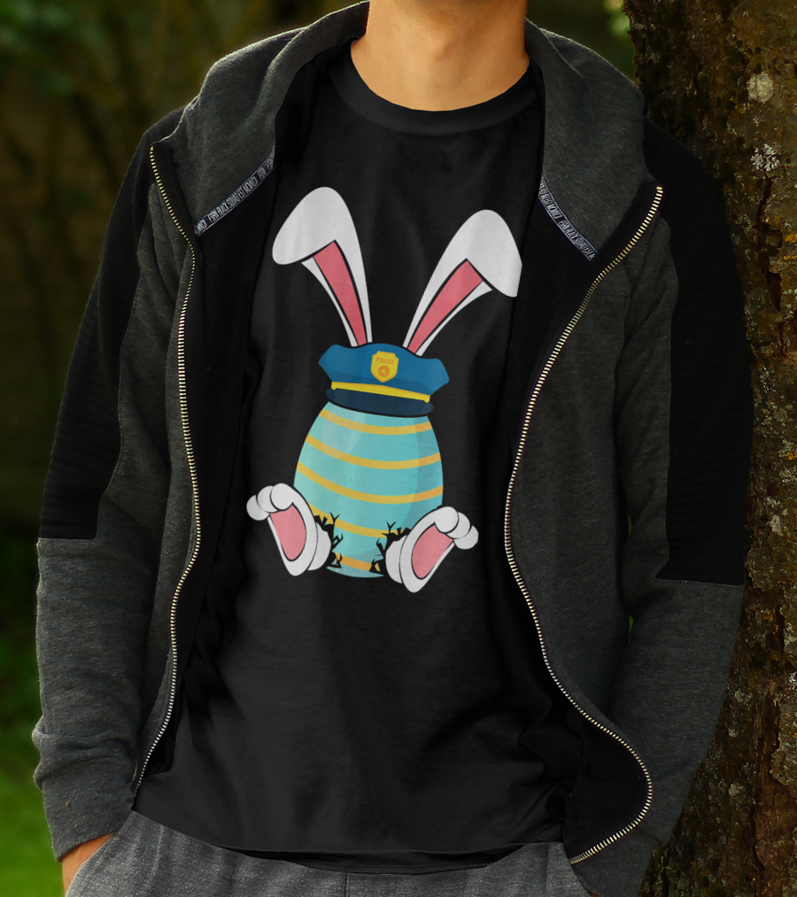 Bunny Easter Egg With Police Hat And Bunny Ears T-Shirt