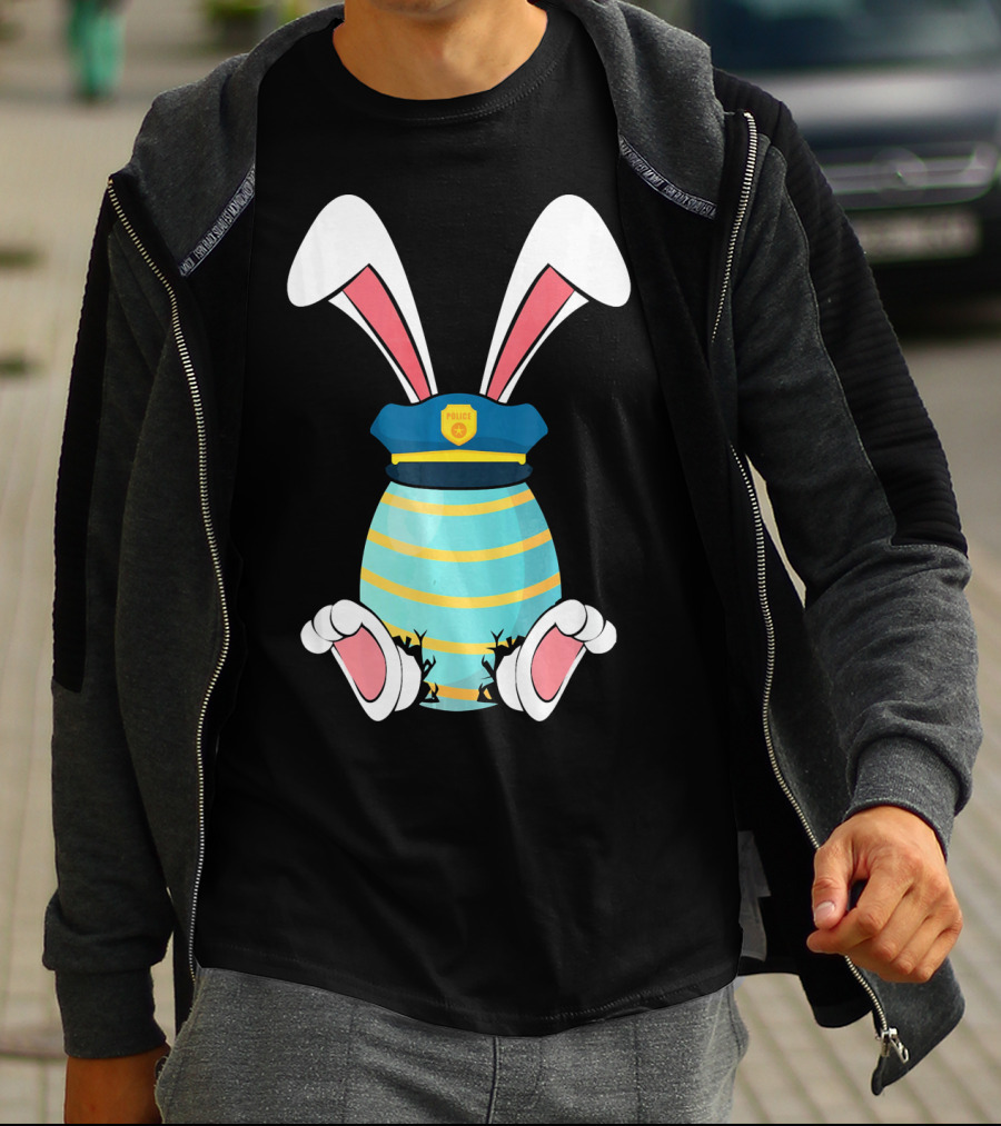 Bunny Easter Egg With Police Hat And Bunny Ears T-Shirt