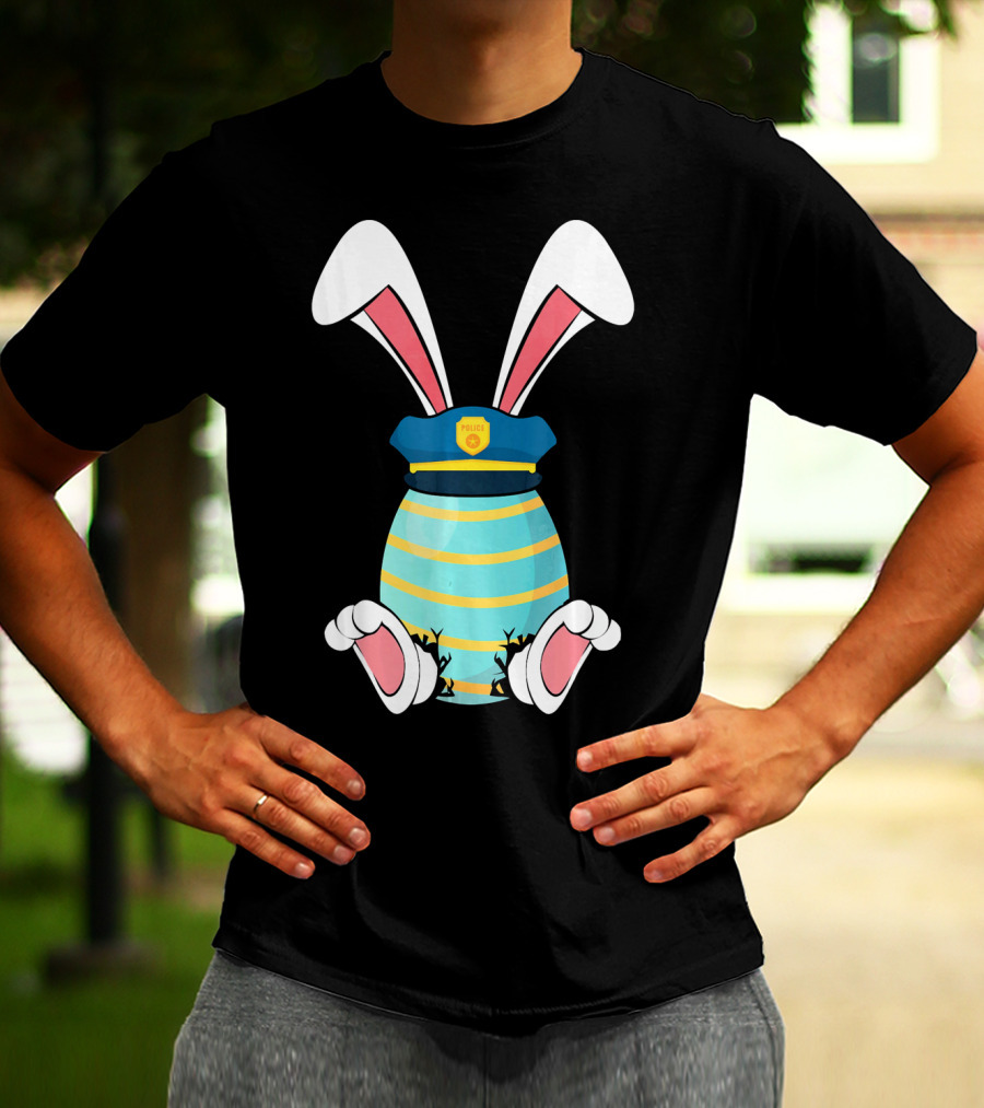 Bunny Easter Egg With Police Hat And Bunny Ears T-Shirt
