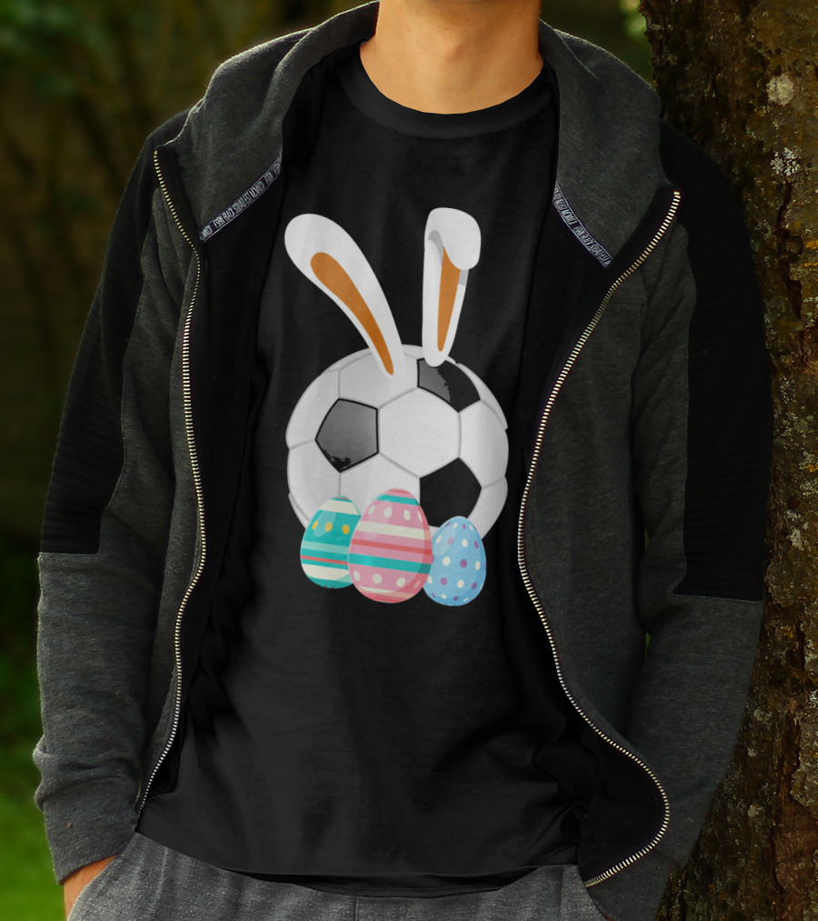 Easter Bunny And Soccer Ball With Colorful Eggs For Boys T-Shirt