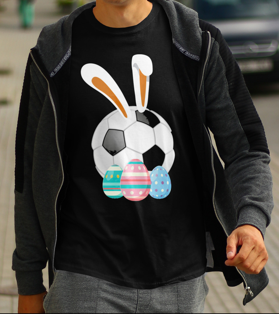 Easter Bunny And Soccer Ball With Colorful Eggs For Boys T-Shirt