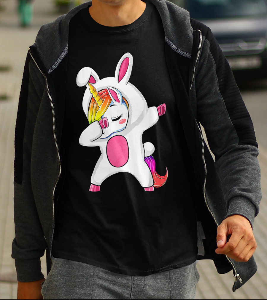 Girls Dabbing Easter Unicorn Rabbit T-Shirt