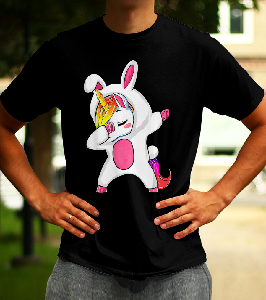 Girls Dabbing Easter Unicorn Rabbit T-Shirt
