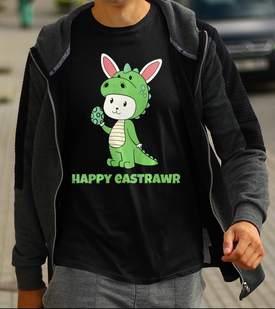 Happy Eastrawr Dinosaur Bunny Costume Holding Easter Egg T-Shirt