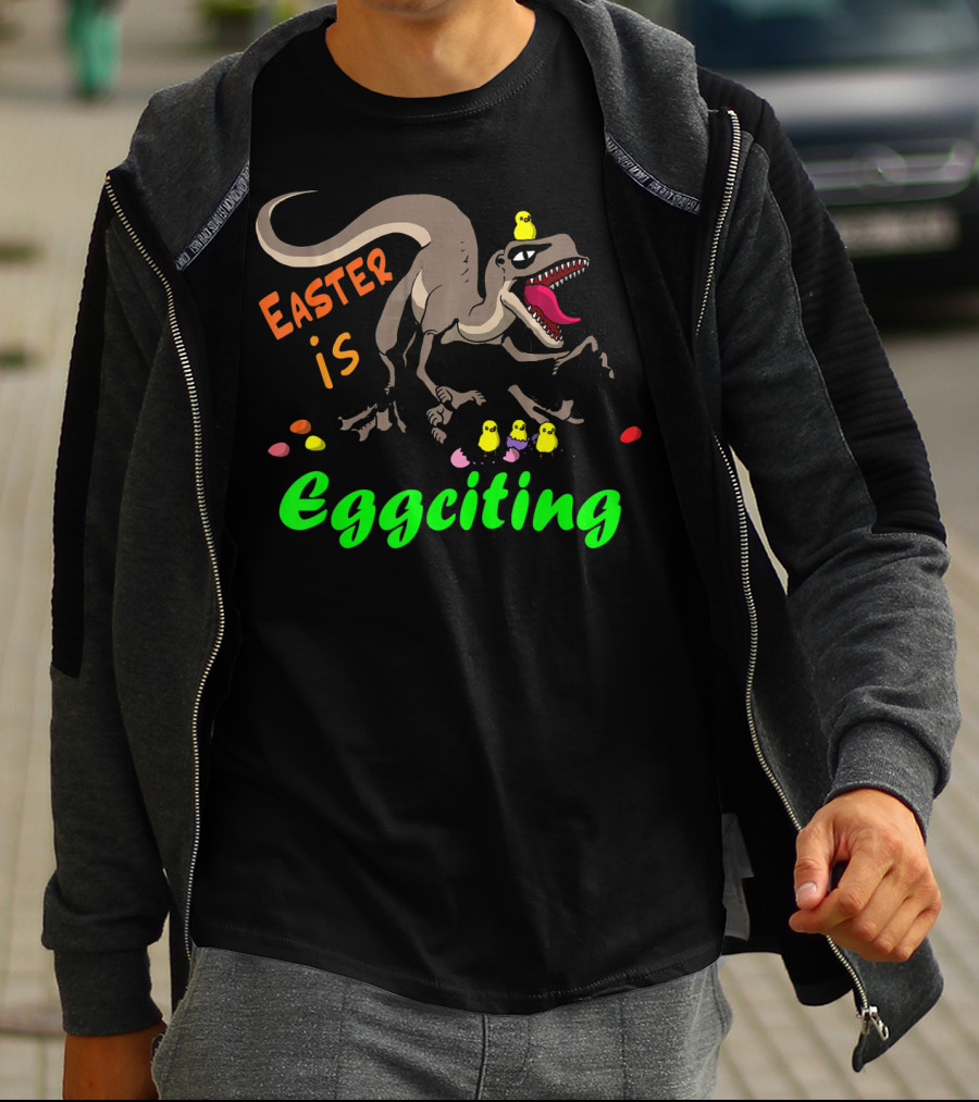 Easter Is Eggciting Raptor Dinosaur With Chicks And Eggs T-Shirt