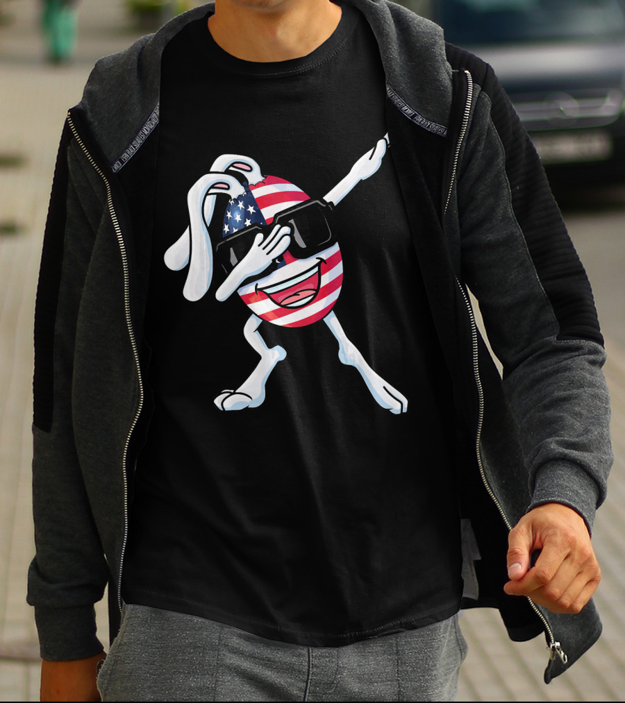 Funny Dabbing Easter Bunny American Flag Egg USA T-Shirt