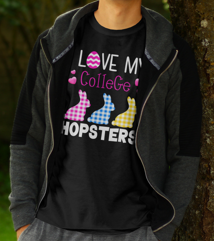 I Love My College Hopsters Easter Bunnies Plaid Hearts T-Shirt