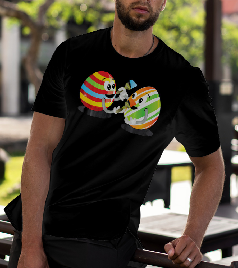 Egg Painting Funny Easter Coloring Activity With Striped Cartoon Eggs T-Shirt