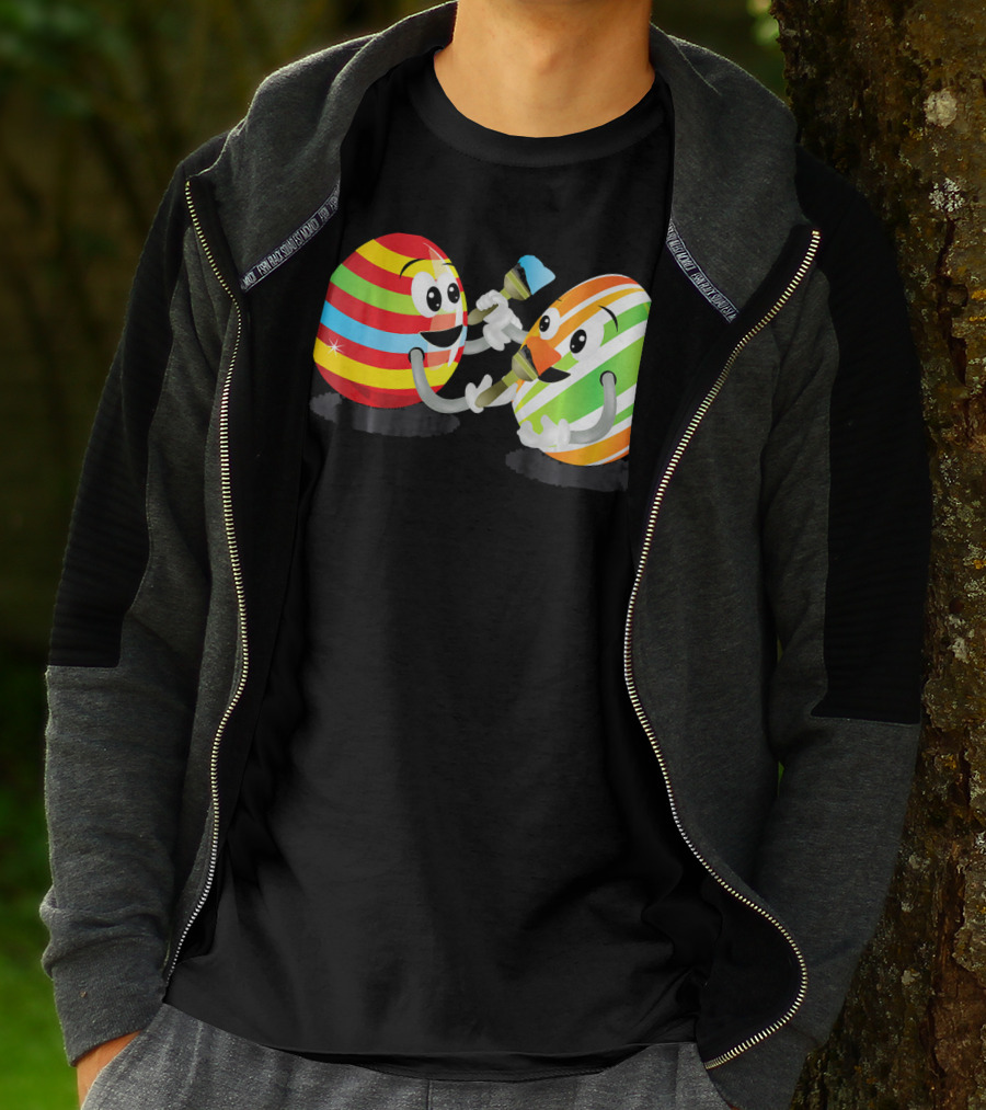 Egg Painting Funny Easter Coloring Activity With Striped Cartoon Eggs T-Shirt