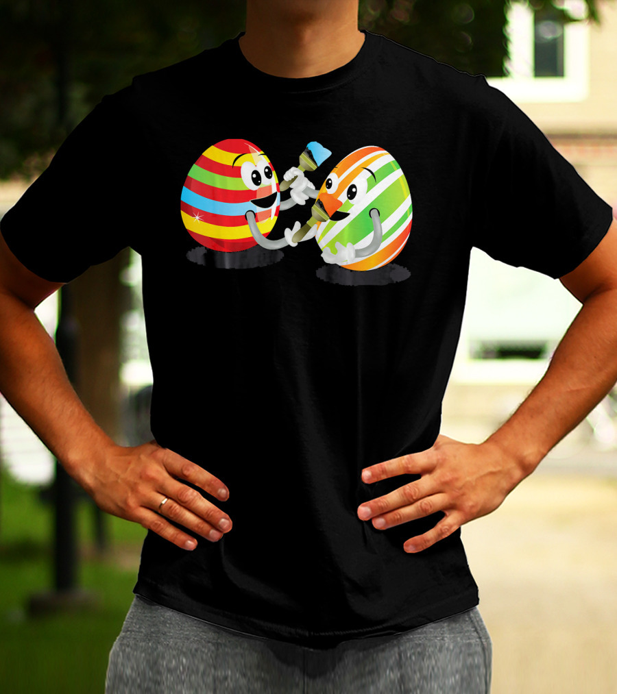 Egg Painting Funny Easter Coloring Activity With Striped Cartoon Eggs T-Shirt
