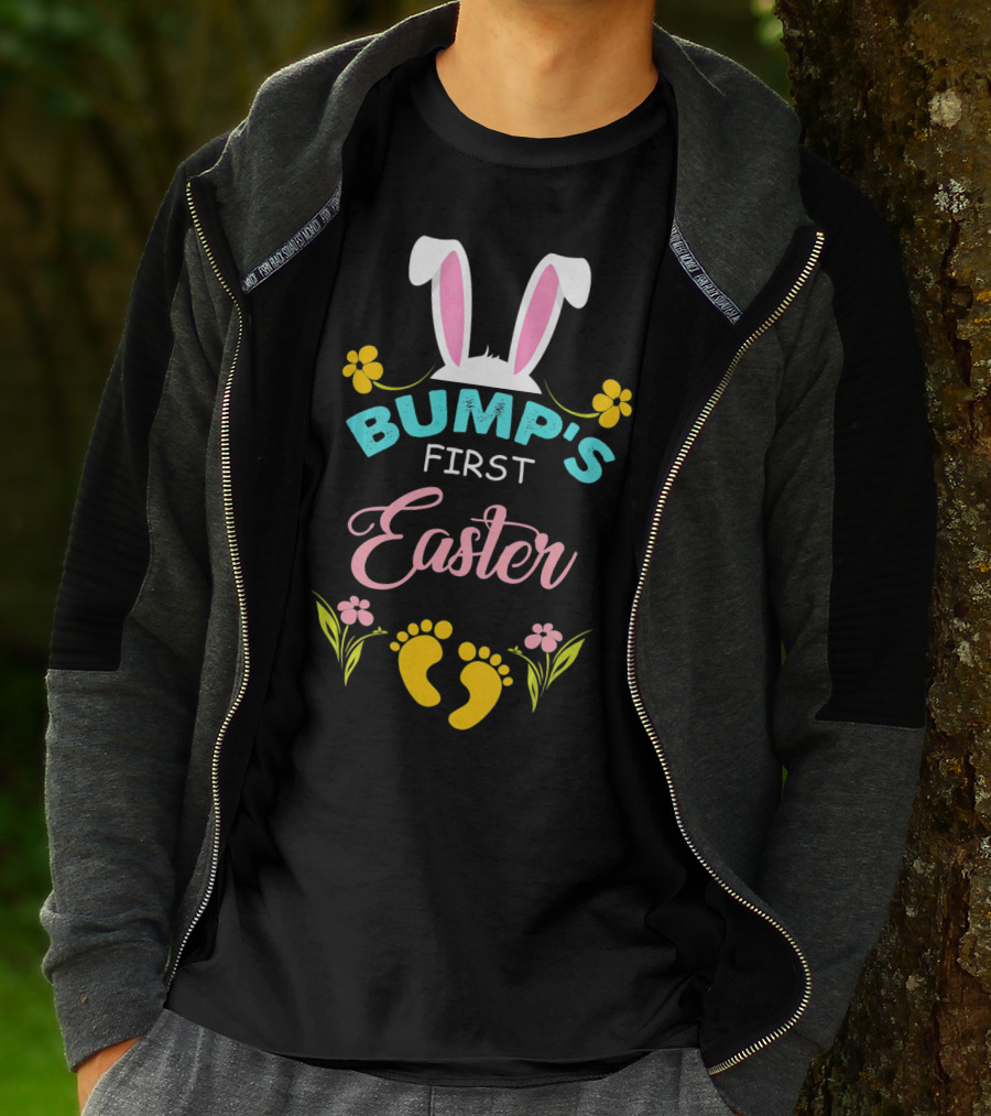 Bump's First Easter Bunny Ears Flowers And Baby Feet T-Shirt
