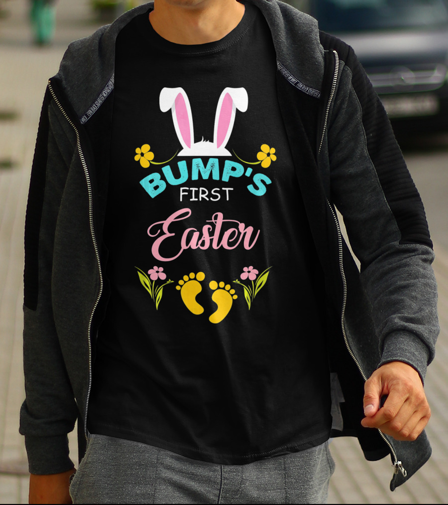Bump's First Easter Bunny Ears Flowers And Baby Feet T-Shirt