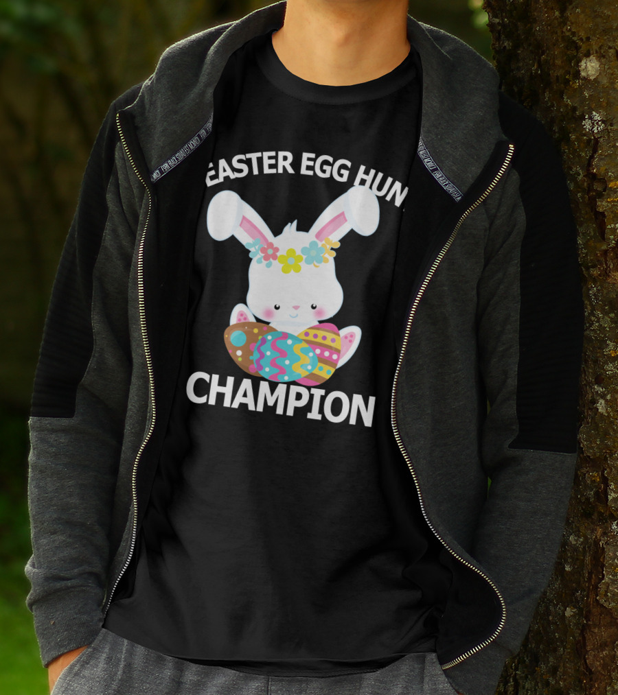 Easter Egg Hunt Champion Cute Bunny With Colorful Eggs T-Shirt