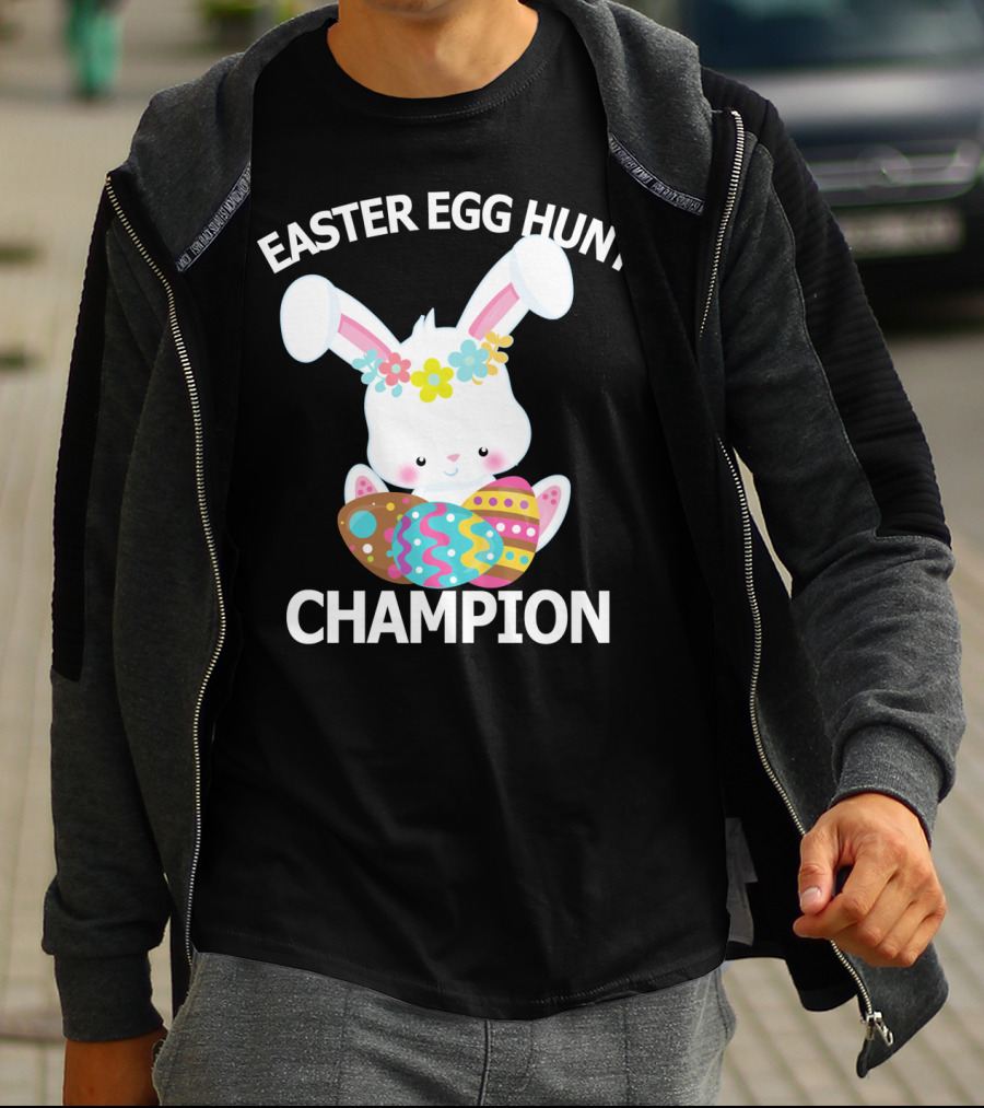 Easter Egg Hunt Champion Cute Bunny With Colorful Eggs T-Shirt