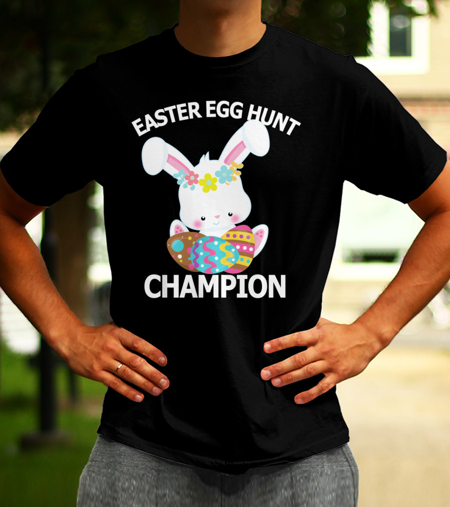 Easter Egg Hunt Champion Cute Bunny With Colorful Eggs T-Shirt