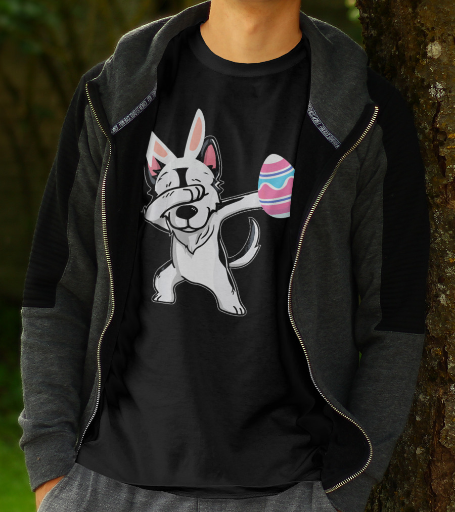 Easter Bunny Ears Dabbing Husky With Colorful Egg T-Shirt
