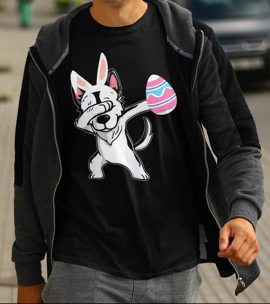 Easter Bunny Ears Dabbing Husky With Colorful Egg T-Shirt