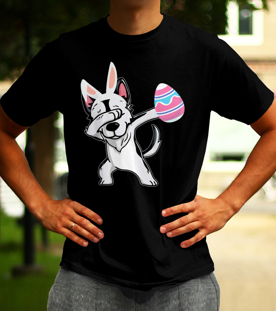 Easter Bunny Ears Dabbing Husky With Colorful Egg T-Shirt