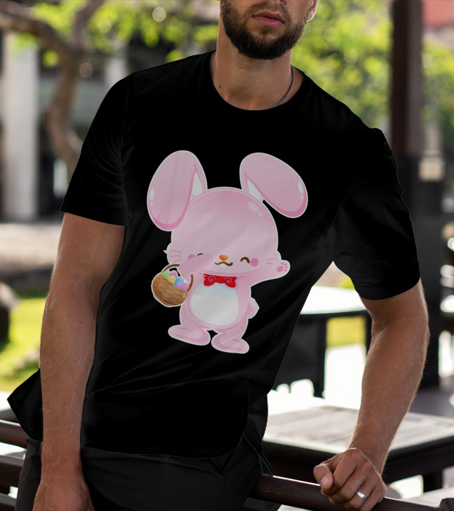 Dabbing Pink Easter Bunny With Egg Basket T-Shirt