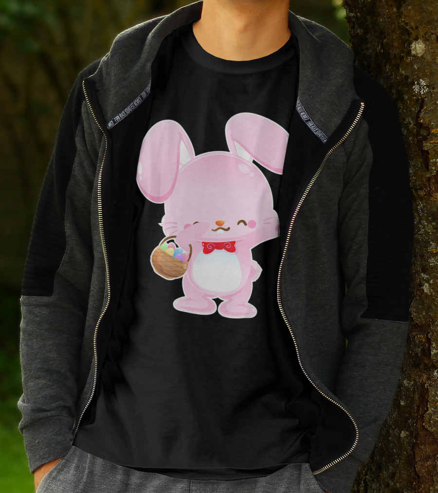 Dabbing Pink Easter Bunny With Egg Basket T-Shirt