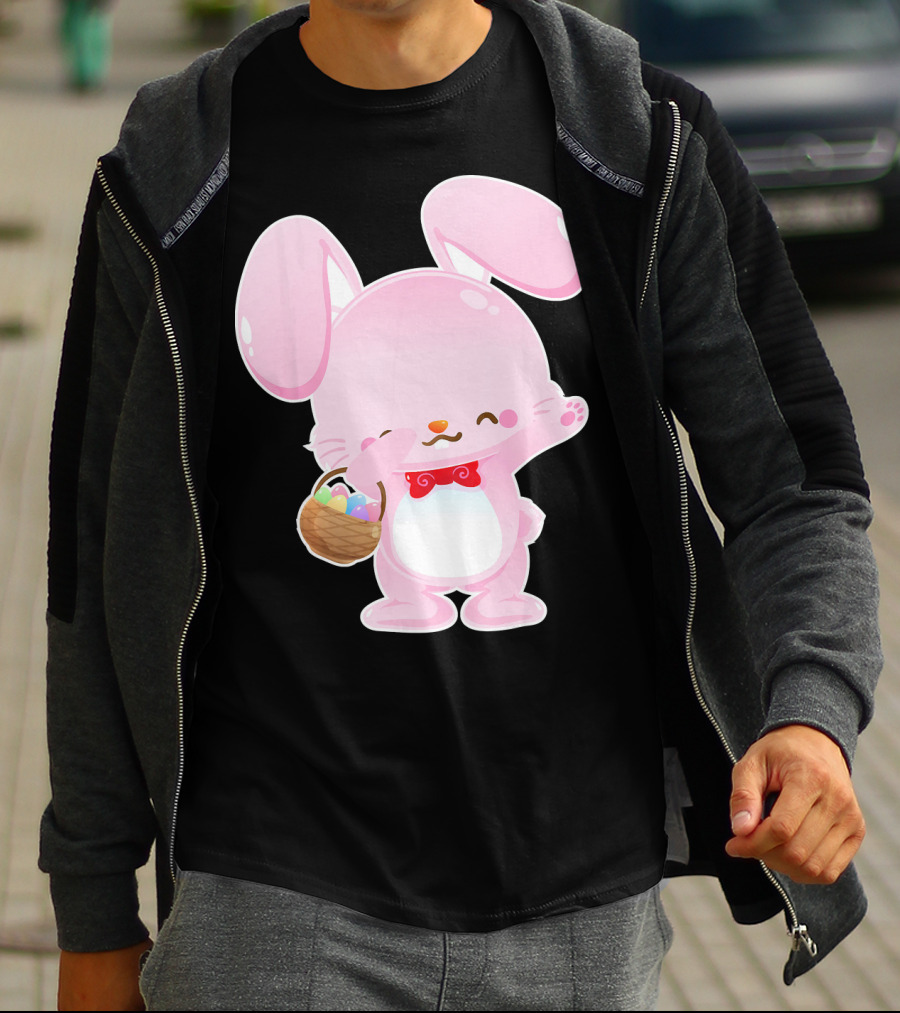 Dabbing Pink Easter Bunny With Egg Basket T-Shirt