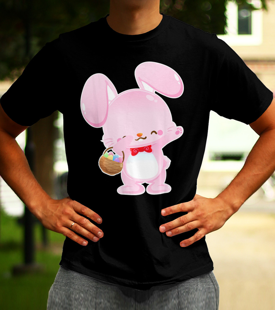 Dabbing Pink Easter Bunny With Egg Basket T-Shirt