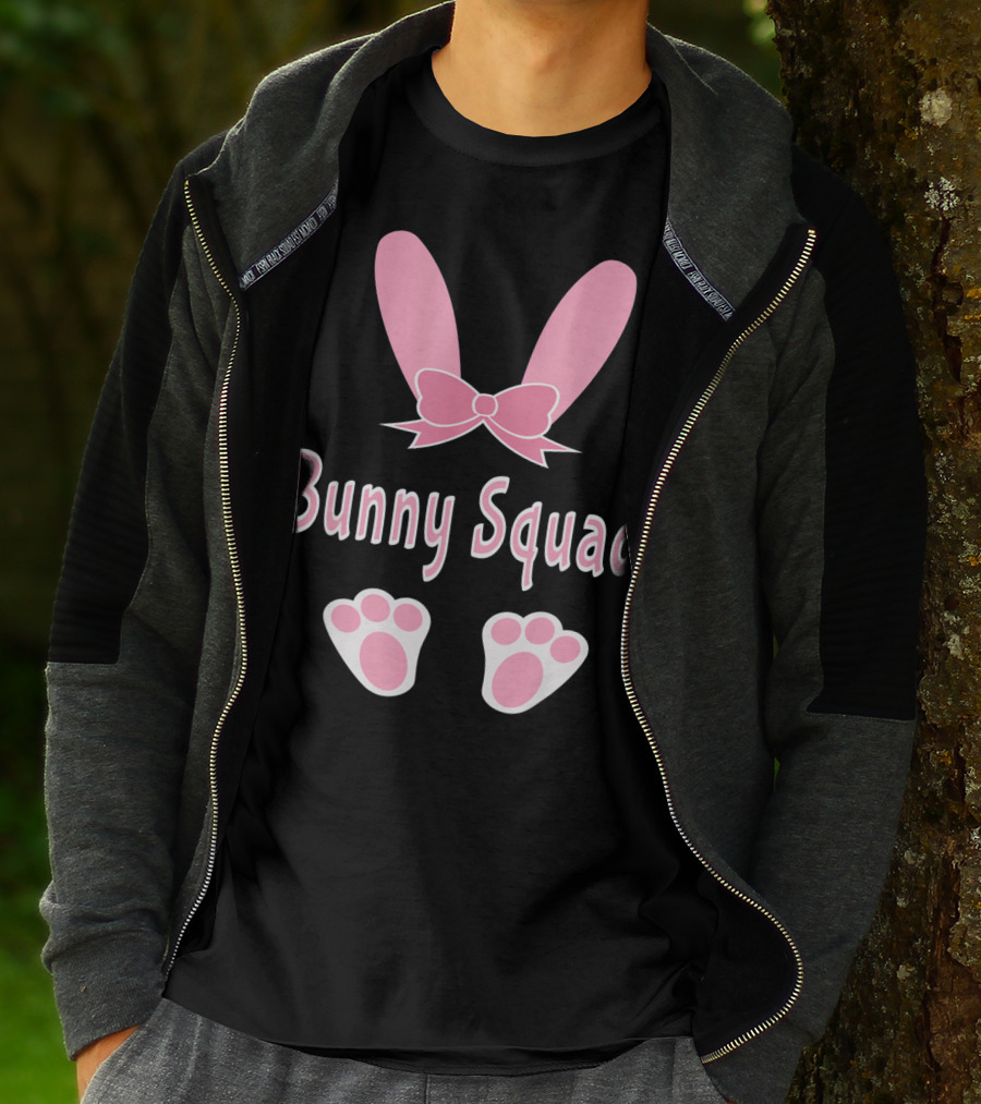 Bunny Squad Cute Bunny Rabbit Ear Bow Paw Prints T-Shirt